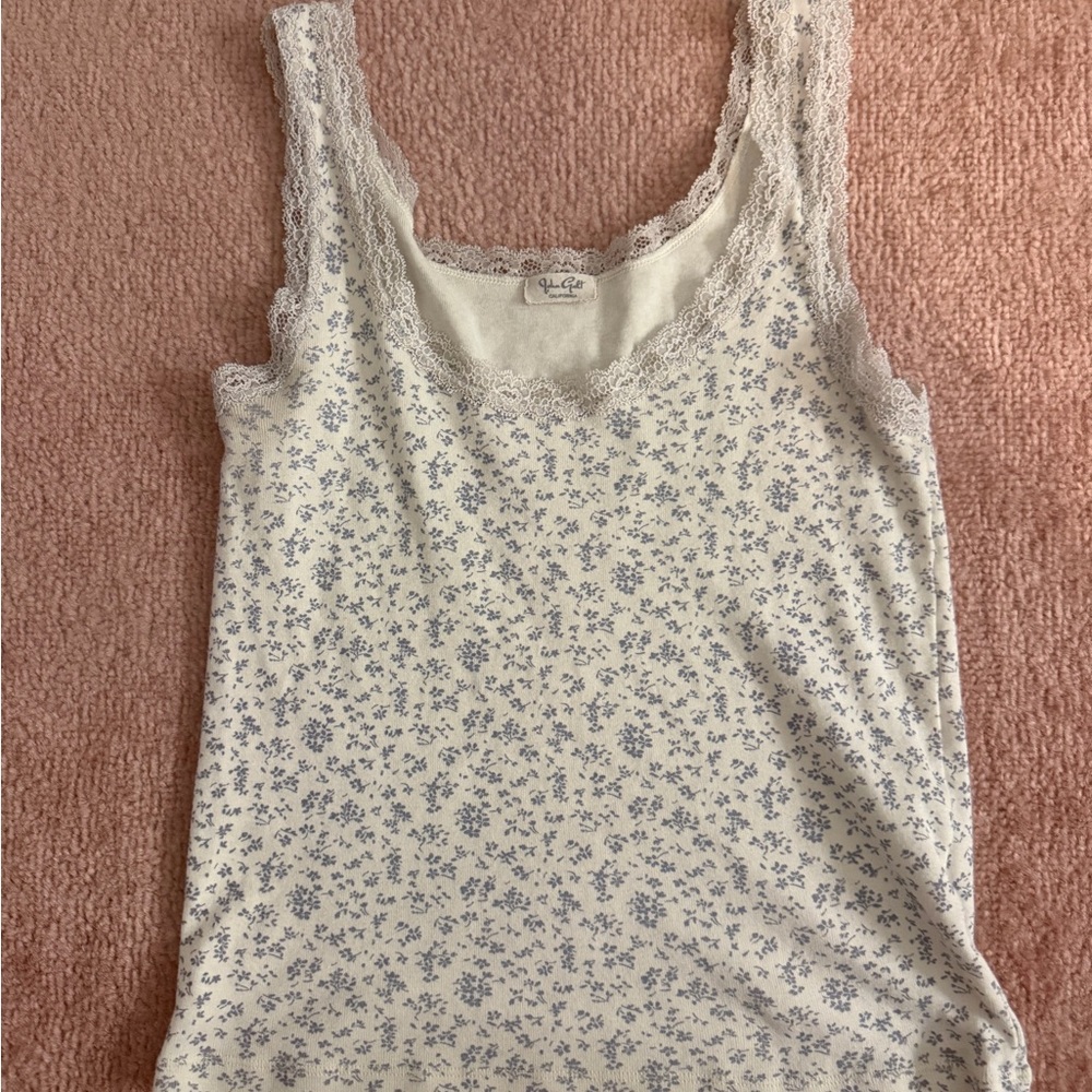 Brandy Melville White and Blue Floral Lace Camisole